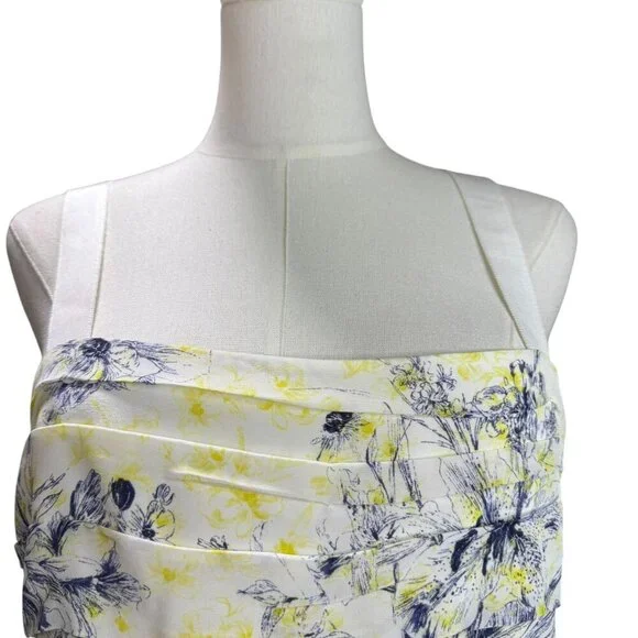 Cinq à Sept Floral Silk Bustier Top Size M – Ruched Yellow & Blue Camisole - Picture 6 of 8